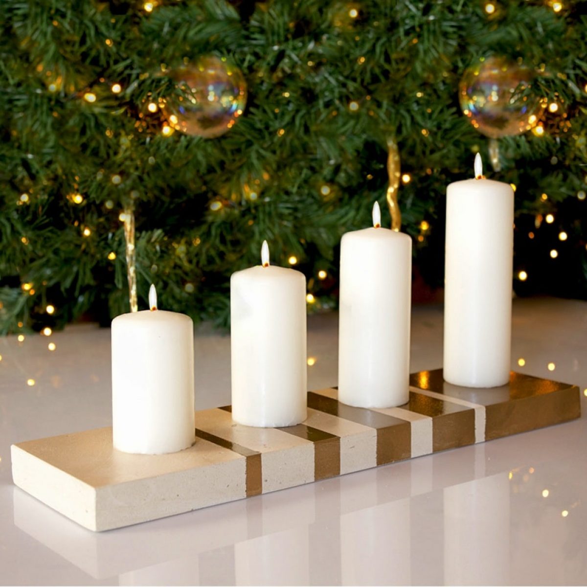Portacandele di Natale in pietra leccese, oro o argento.