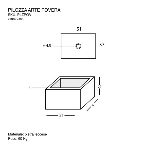 scheda tecnica lavabo pilozza in pietra leccese